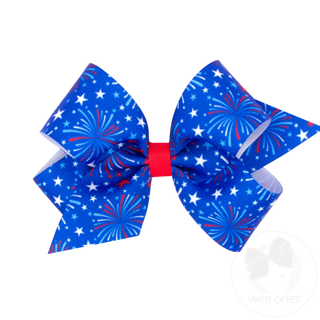Medium Patriotic Printed Grosgrain Girls Hair Bow