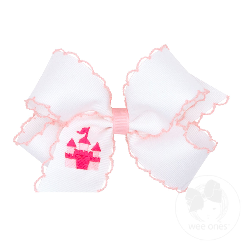 Medium Grosgrain Hair Bow with Pink Moonstitch Edge and Ballet Slippers Embroidery