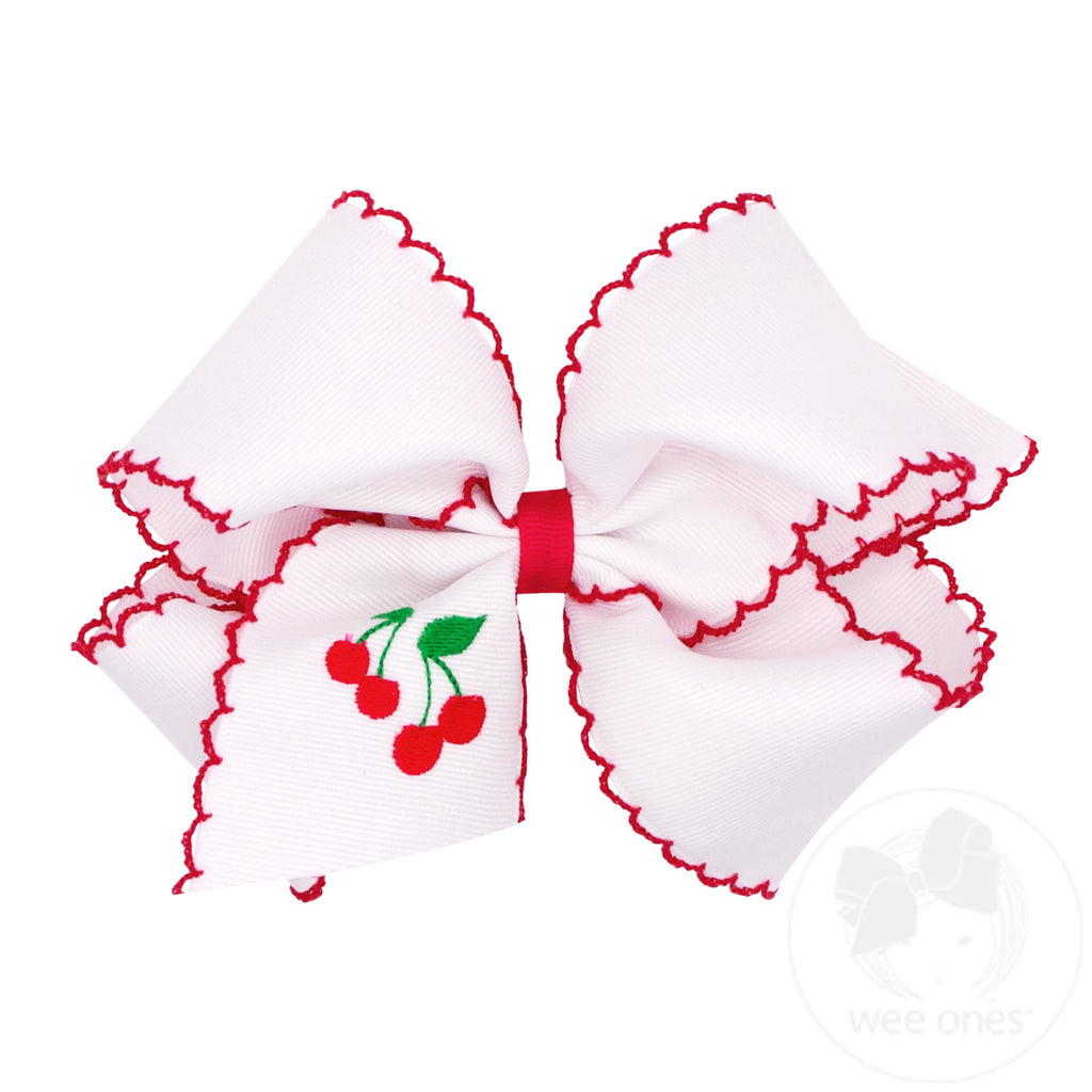 King Grosgrain Hair Bow with Moonstitch Edge and Summer-themed Embroidery