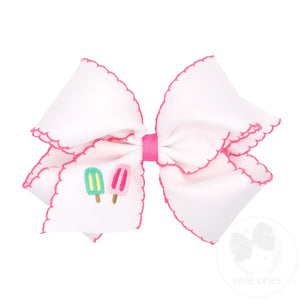 King Grosgrain Hair Bow with Moonstitch Edge and Summer-themed Embroidery
