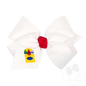 King Grosgrain Hair Bow with Knot Wrap and School-themed Embroidery