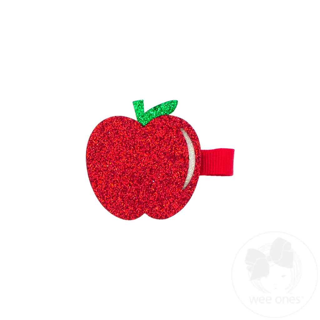 Layered Glitter School-themed Girls Apple Hair Clip (2in)