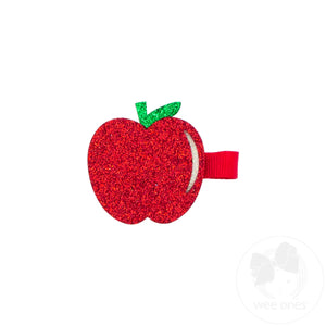 Layered Glitter School-themed Girls Apple Hair Clip (2in)