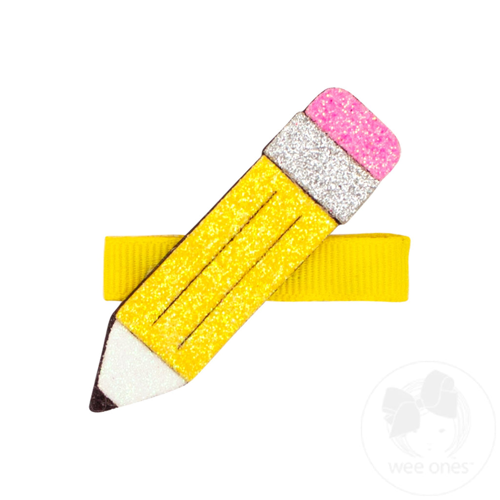 Layered Glitter School-themed Girls Pencil Hair Clip (2in)