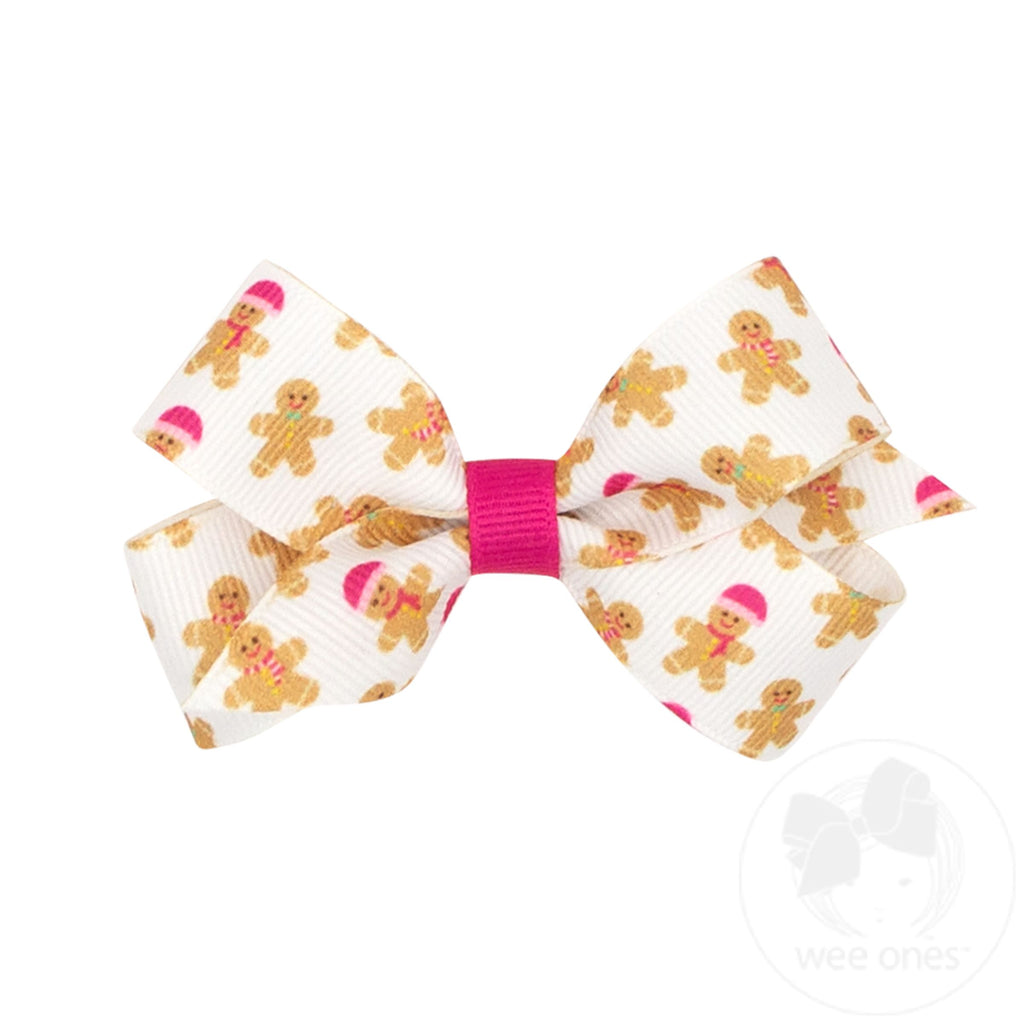 Mini Holiday-themed Printed Grosgrain Hair Bows