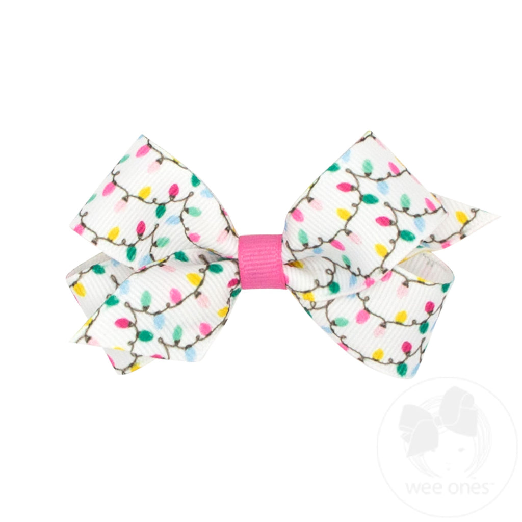 Mini Holiday-themed Printed Grosgrain Hair Bows