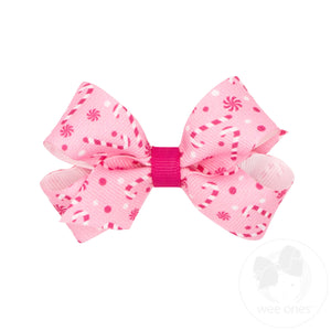 Mini Holiday-themed Printed Grosgrain Hair Bows