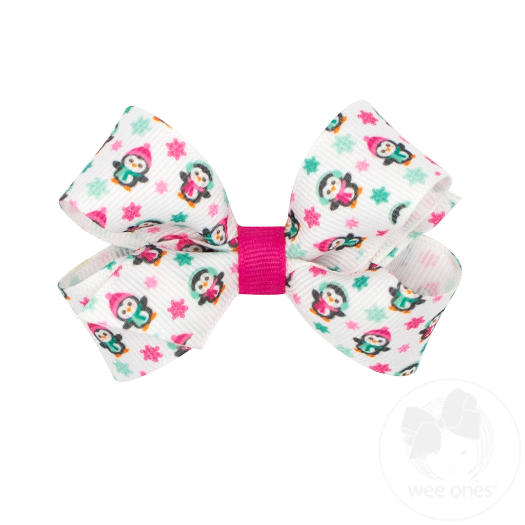 Mini Holiday-themed Printed Grosgrain Hair Bows