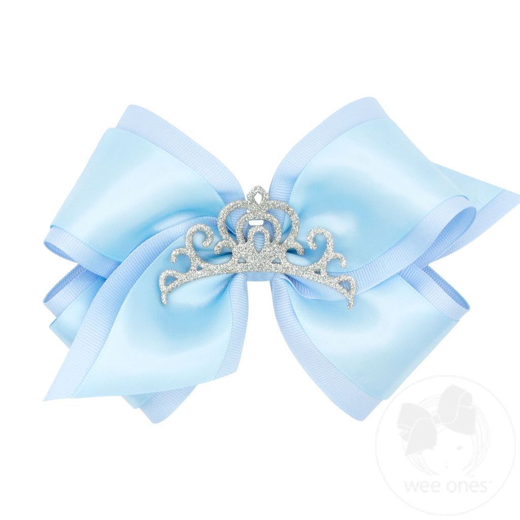 King Princess Grosgrain Hair Bow with Satin Overlay and Glitter Crown