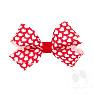 Mini Valentine Heart Print Grosgrain Hair Bow