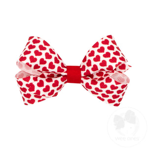 Mini Valentine Heart Print Grosgrain Hair Bow