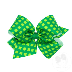 King Shamrock Print Grosgrain Hair Bow