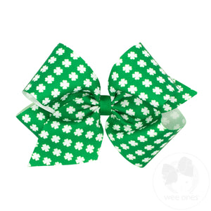 King Shamrock Print Grosgrain Hair Bow