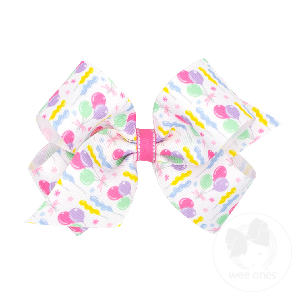 Medium Birthday-themed Printed Grosgrain Hair Bow