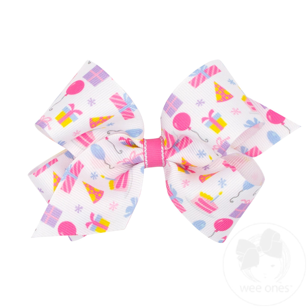 Medium Birthday-themed Printed Grosgrain Hair Bow