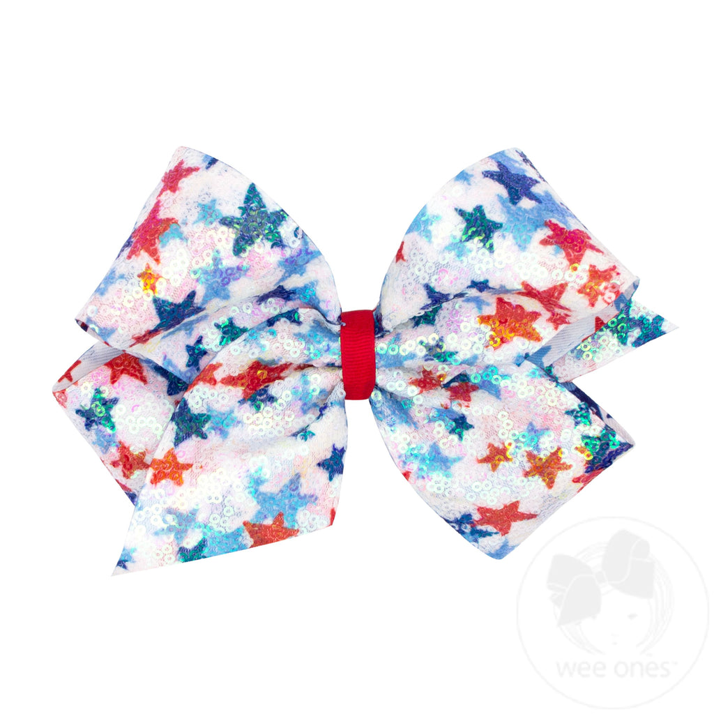 King Patriotic Sequin Print Hair Bow