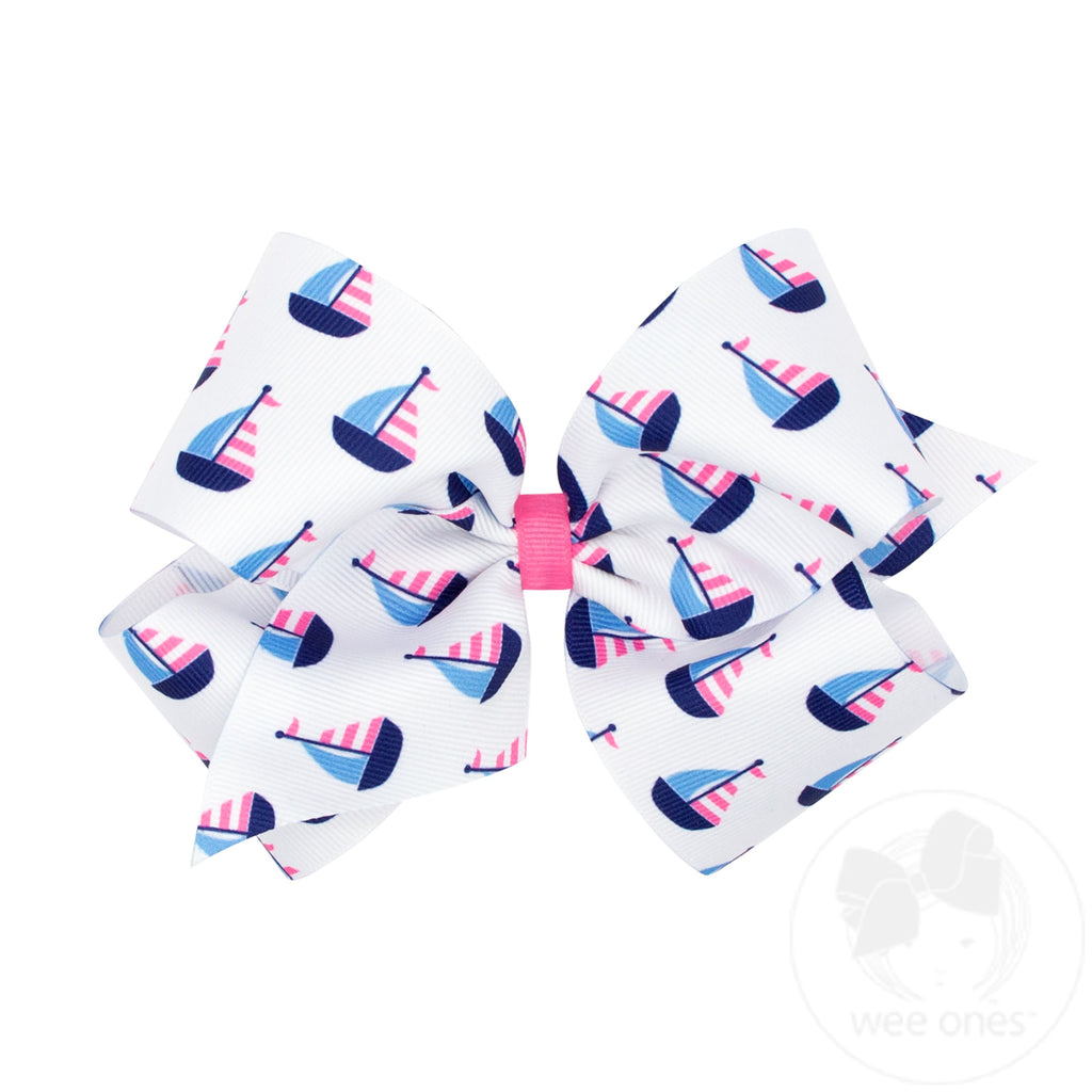 King Nautical-themed Printed Grosgrain Hair Bow