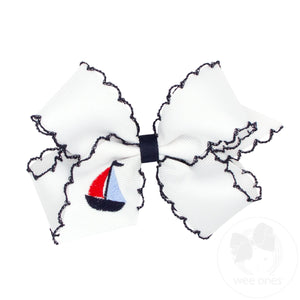 Medium Grosgrain Hair Bow with Moonstitch Edge and Embroidery