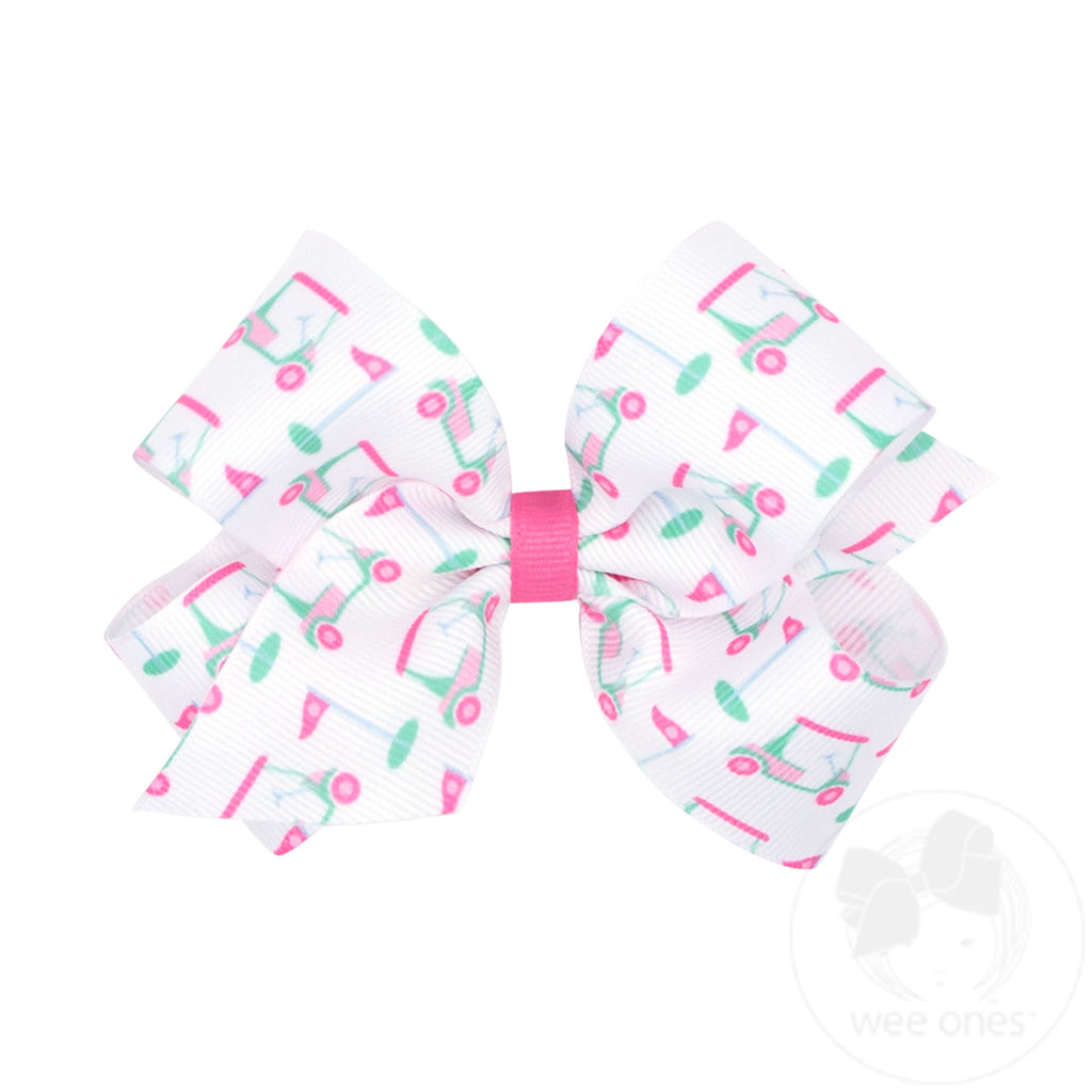 Medium Golf Cart Print Grosgrain Hair Bow