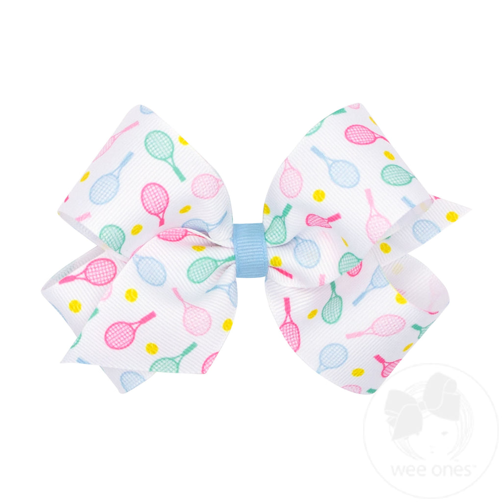 Medium Tennis Racket Print Grosgrain Hair Bow