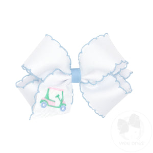 Medium Grosgrain Hair Bow with Moonstitch Edge and Golf Cart Embroidery