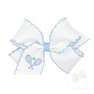 Medium Grosgrain Hair Bow with Moonstitch Edge and Tennis Racket Embroidery