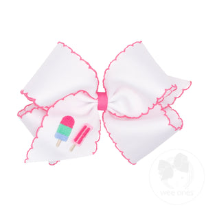 King Grosgrain Hair Bow with Moonstitch Edge and Popsicle Embroidery