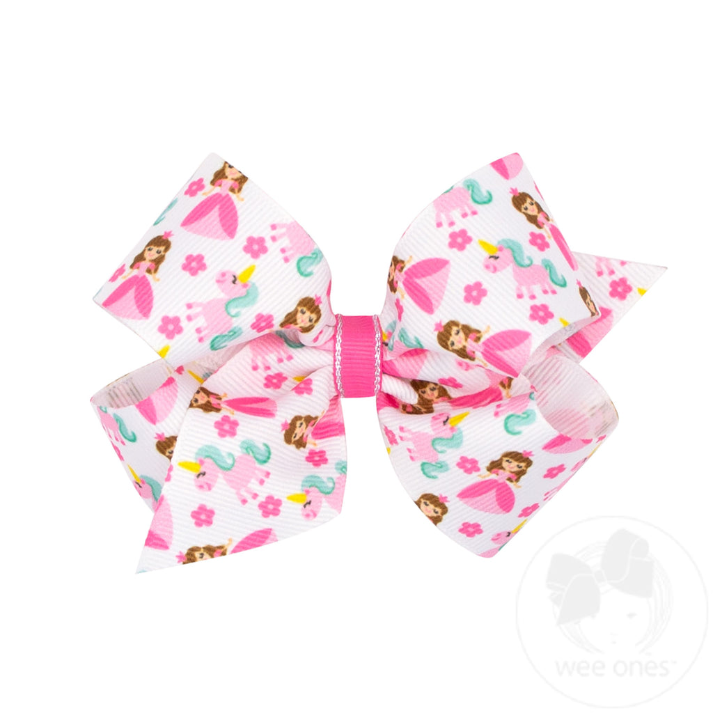 Medium Princess and Dance-Inspired Unicorn Printed Grosgrain Hair Bow