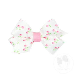 Mini Rose-patterned Printed Grosgrain Hair Bow