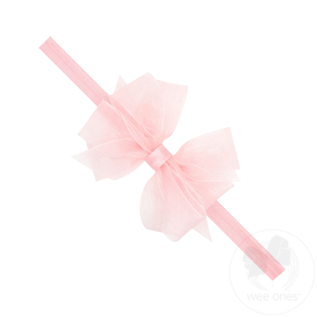 Mini Organza Double Hair Bow on a Matching Elastic Band