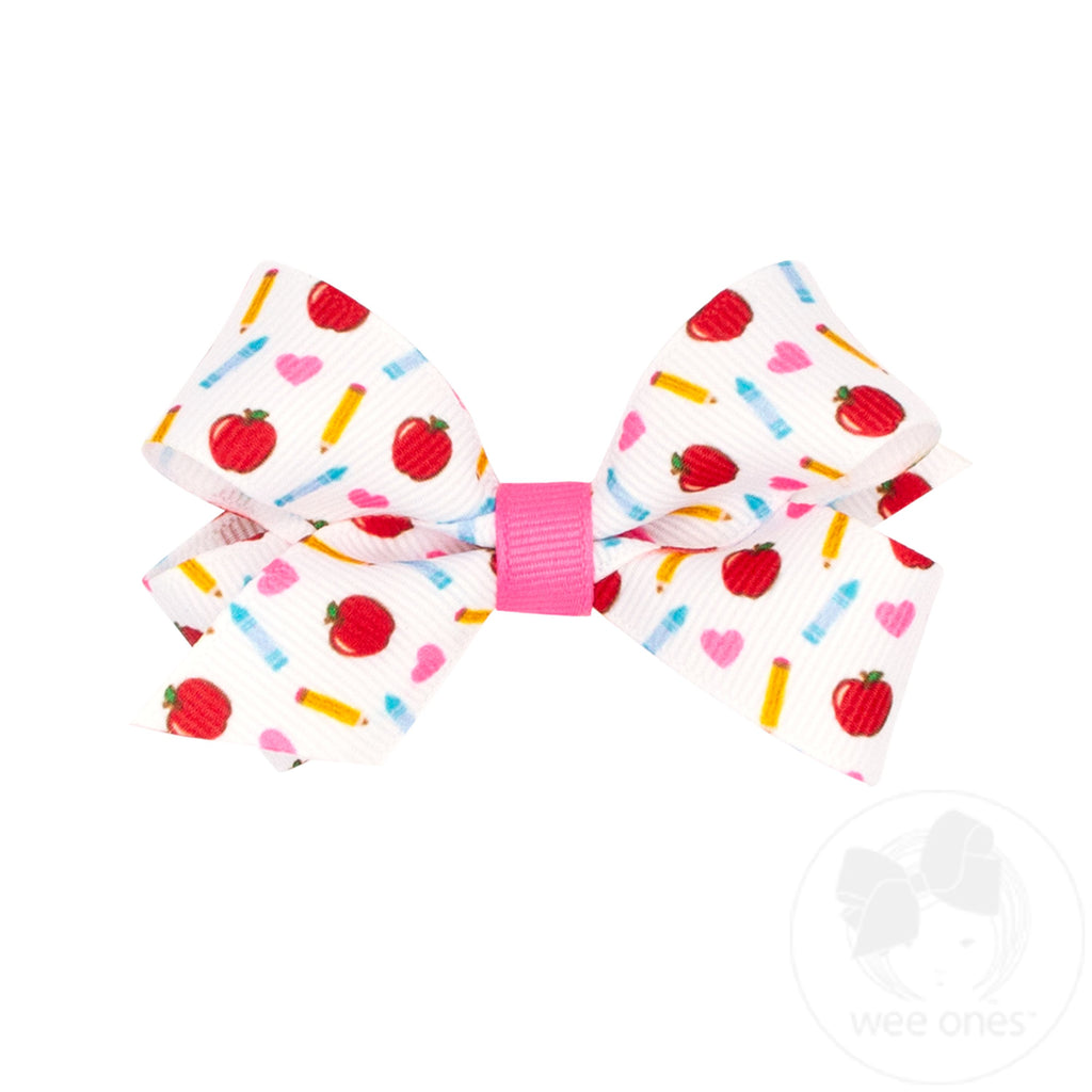 Mini Apple School-themed Printed Grosgrain Hair Bow