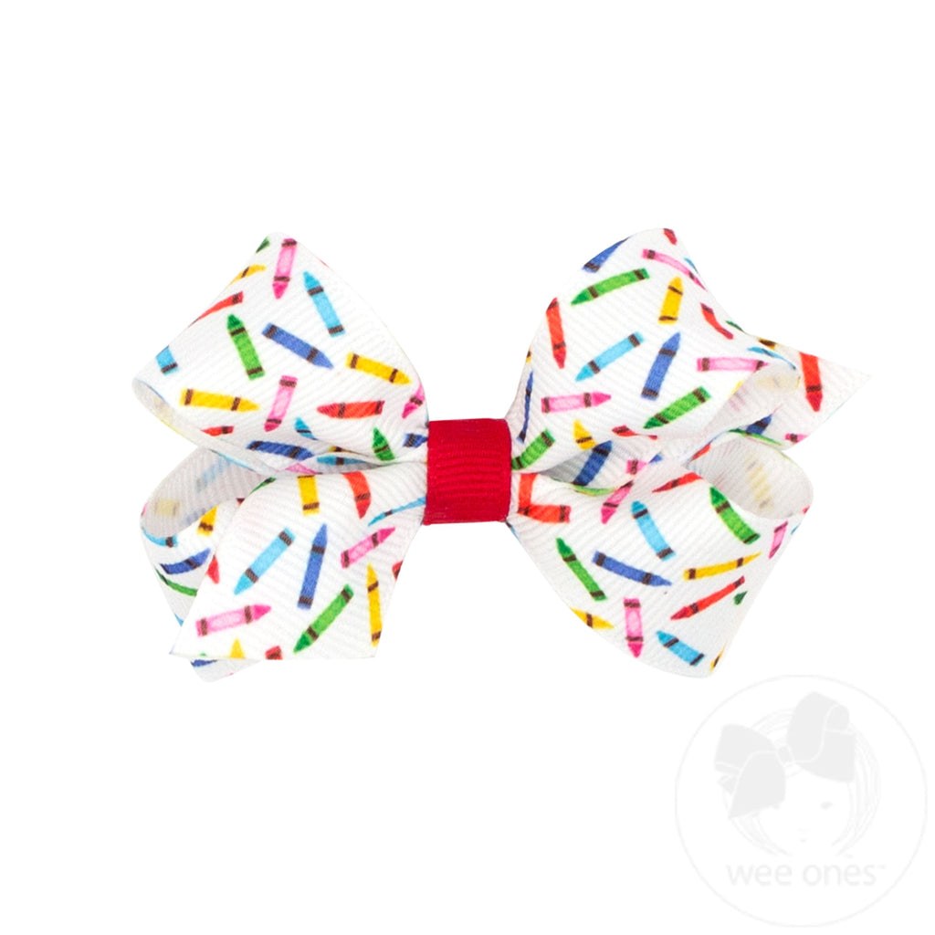 Mini Crayon School-themed Printed Grosgrain Hair Bow