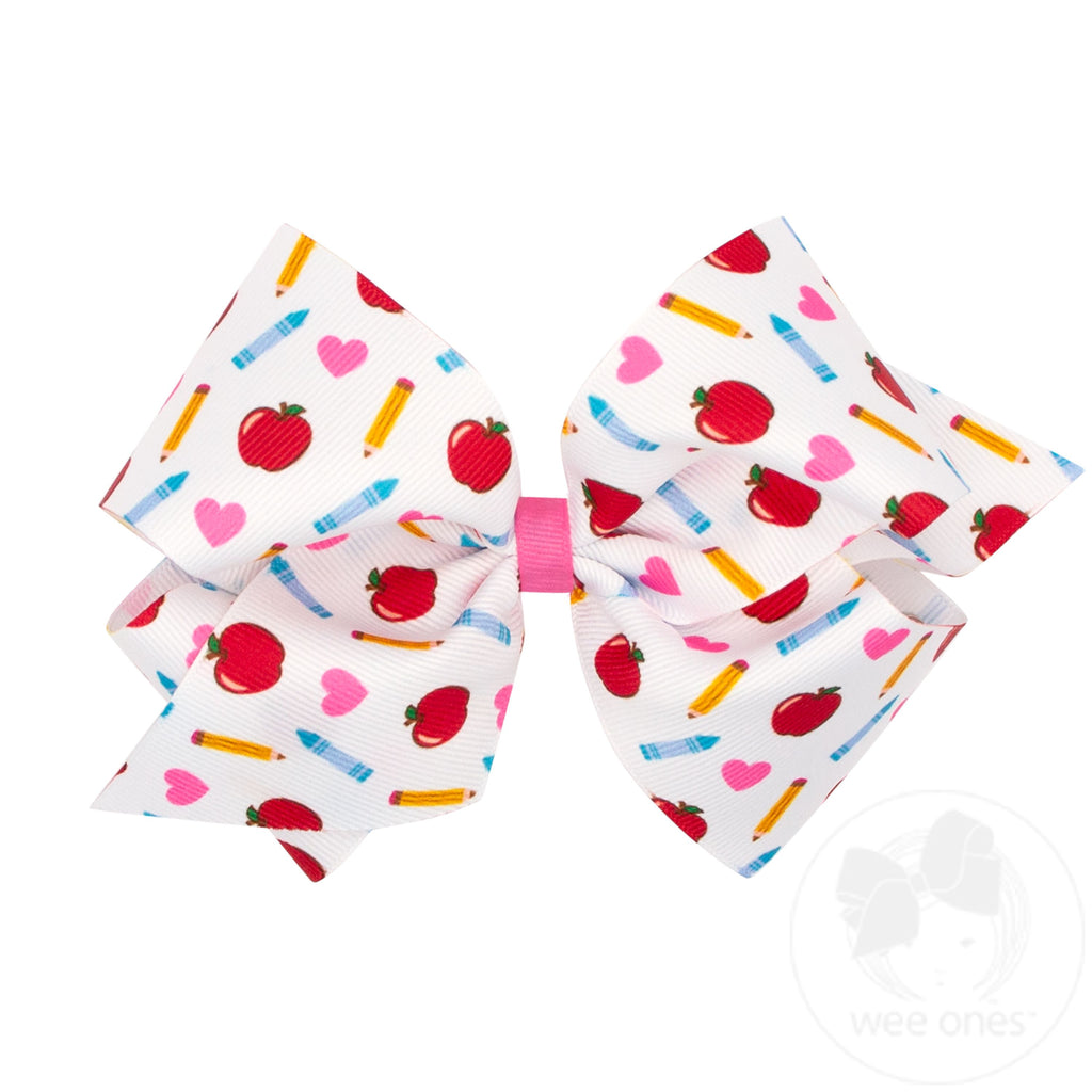 King Apple School-themed Printed Grosgrain Hair Bow