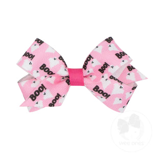 Mini Halloween-themed Pink Boo Ghost Printed Grosgrain Hair Bow