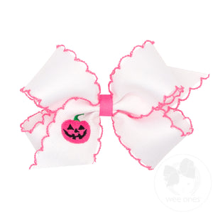 Medium Grosgrain Hair Bow with Moonstitch Edge and Jack-O-Lantern Embroidery