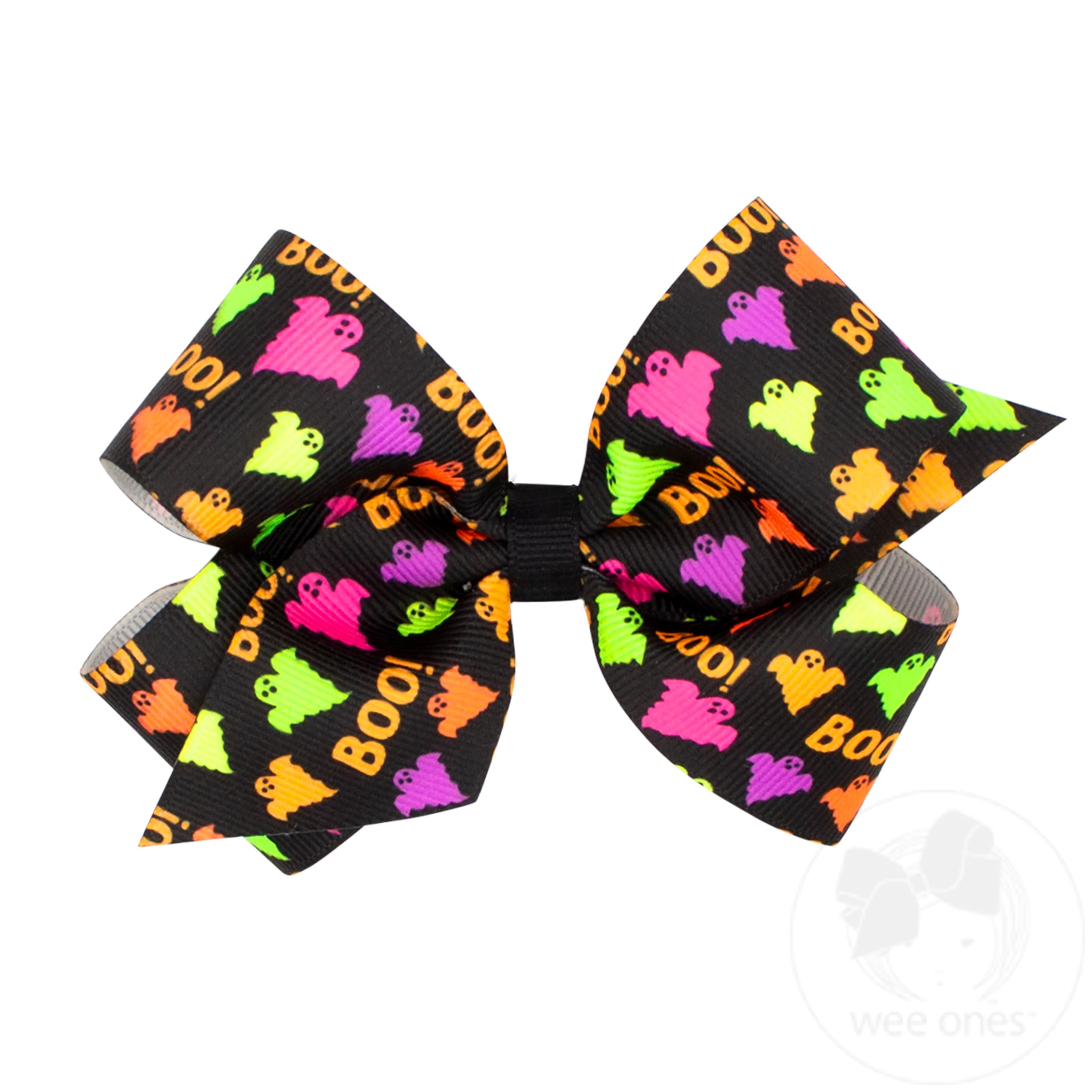 Medium Halloween-themed Printed Grosgrain Hair Bow - BOO | Wee Ones ...