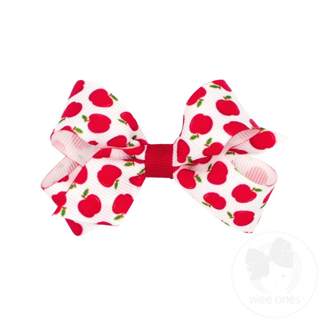 Mini Harvest-themed Apple Printed Grosgrain Hair Bow