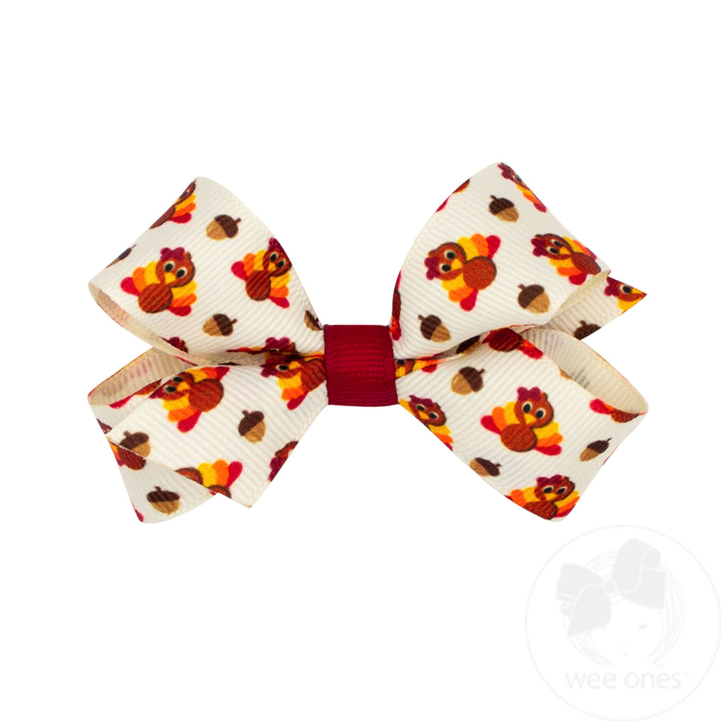 Mini Harvest-themed Turkey Printed Grosgrain Hair Bow