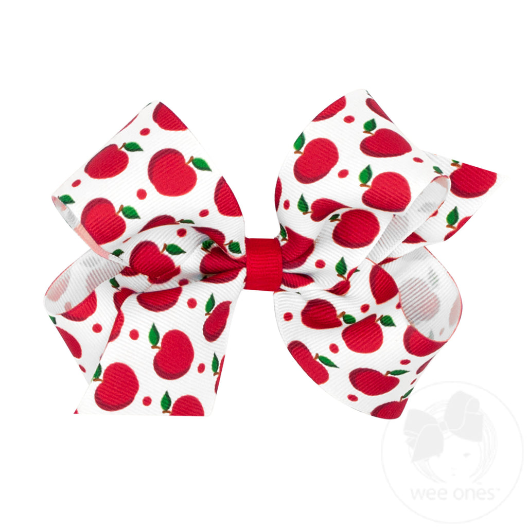 Medium Harvest-themed Apple Printed Grosgrain Hair Bow