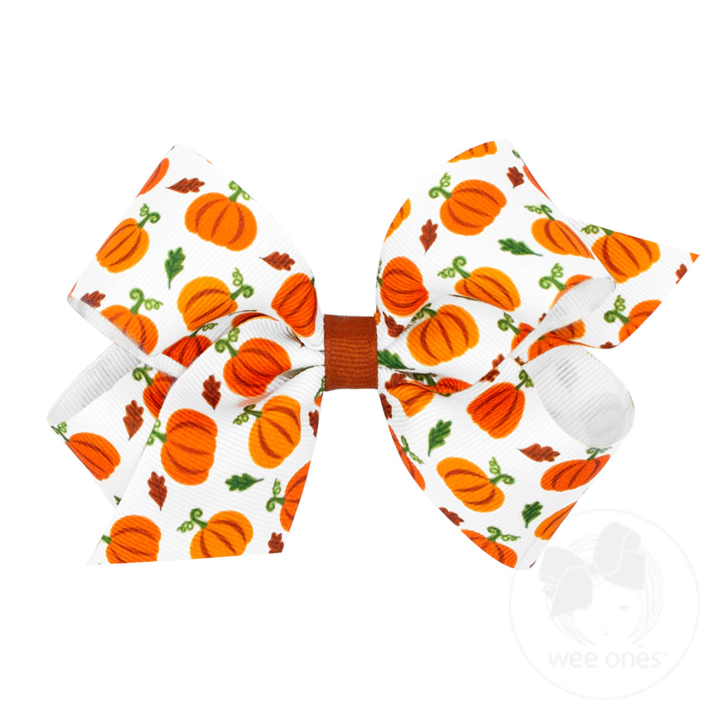 Medium Harvest-themed Pumpkin Printed Grosgrain Hair Bow