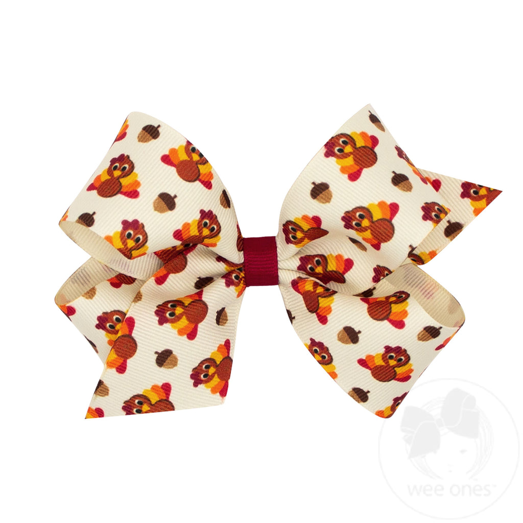 Medium Harvest-themed Turkey Printed Grosgrain Hair Bow