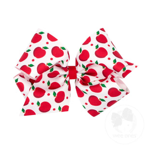 King Harvest-themed Apple Printed Grosgrain Hair Bow