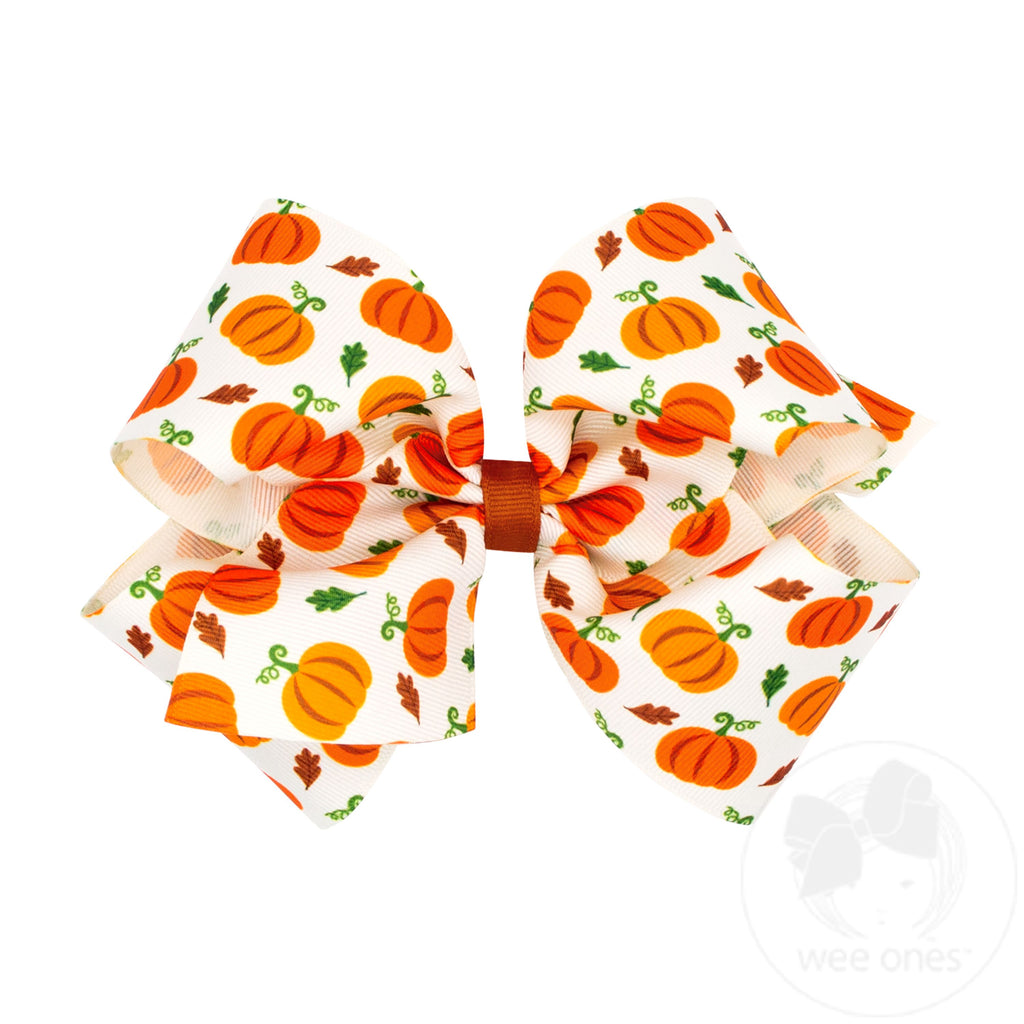 King Harvest-themed Pumpkin Printed Grosgrain Hair Bow