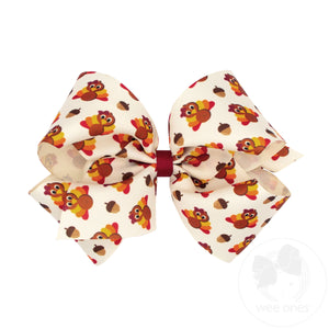 King Harvest-themed Turkey Printed Grosgrain Hair Bow