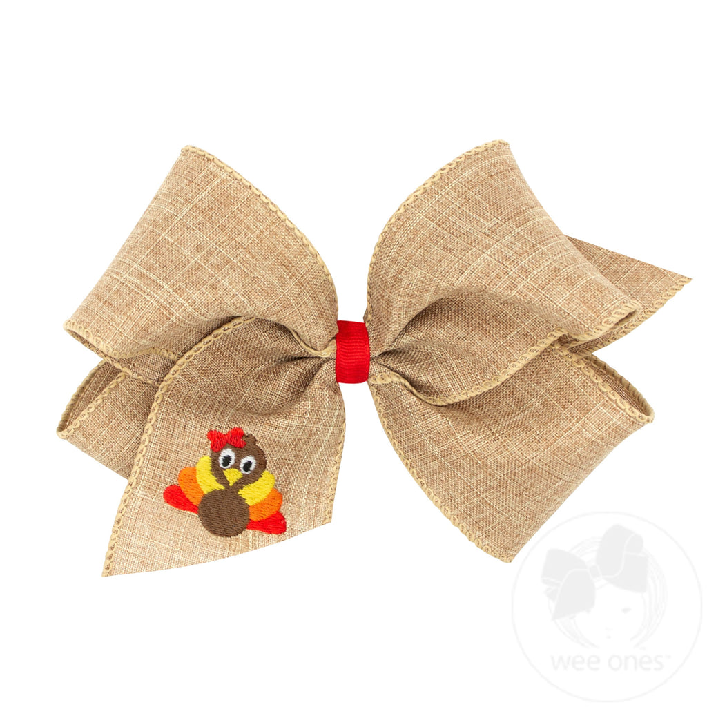 King Linen Hair Bow with Turkey Embroidery