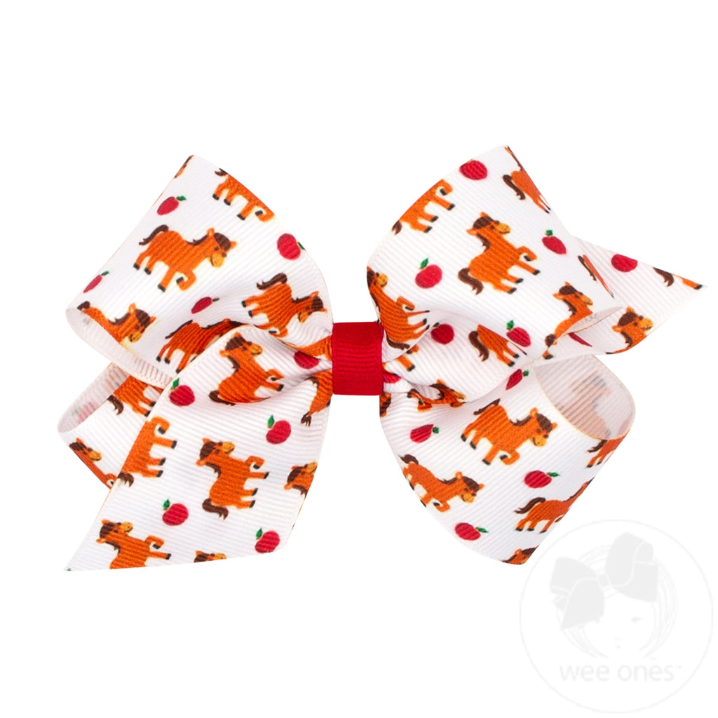 Medium Farm-themed Horses Printed Grosgrain Hair Bow