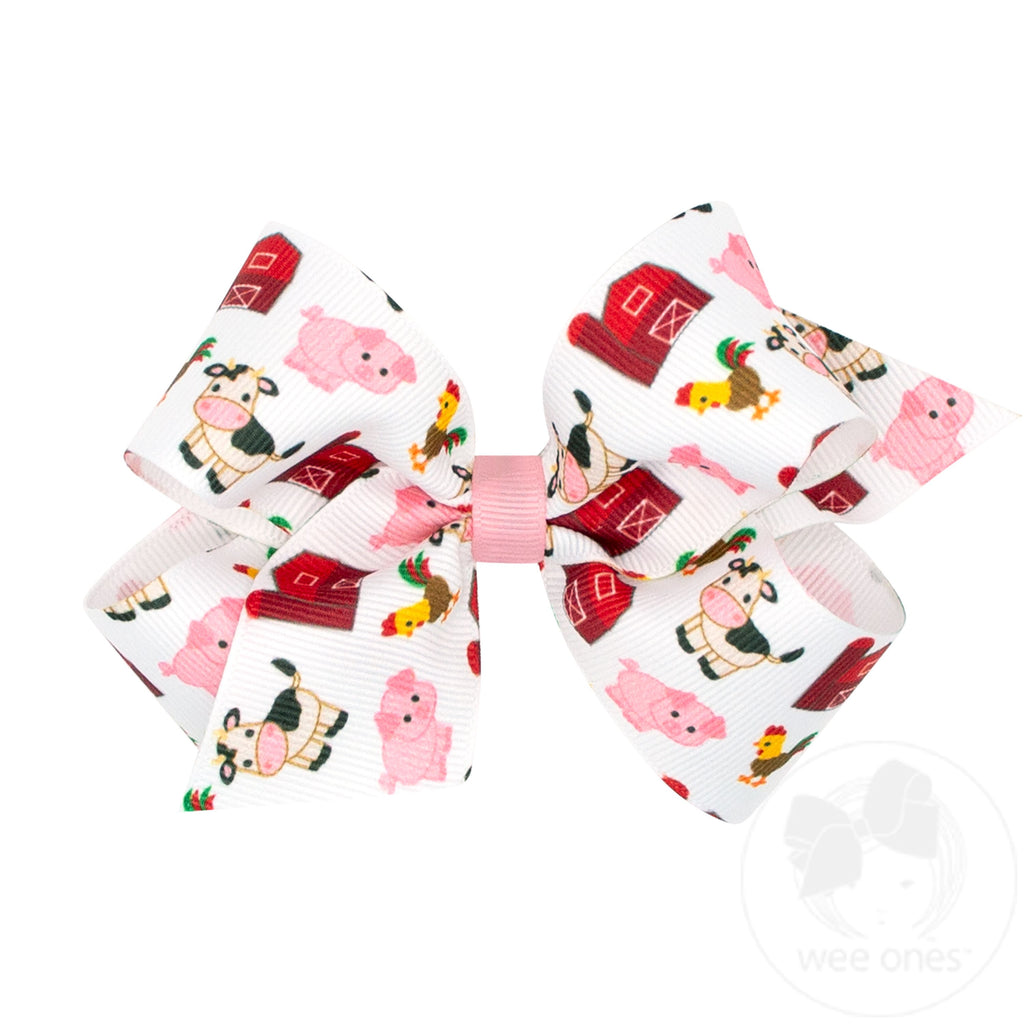 Medium Farm-themed Barnyard Animals Printed Grosgrain Hair Bow