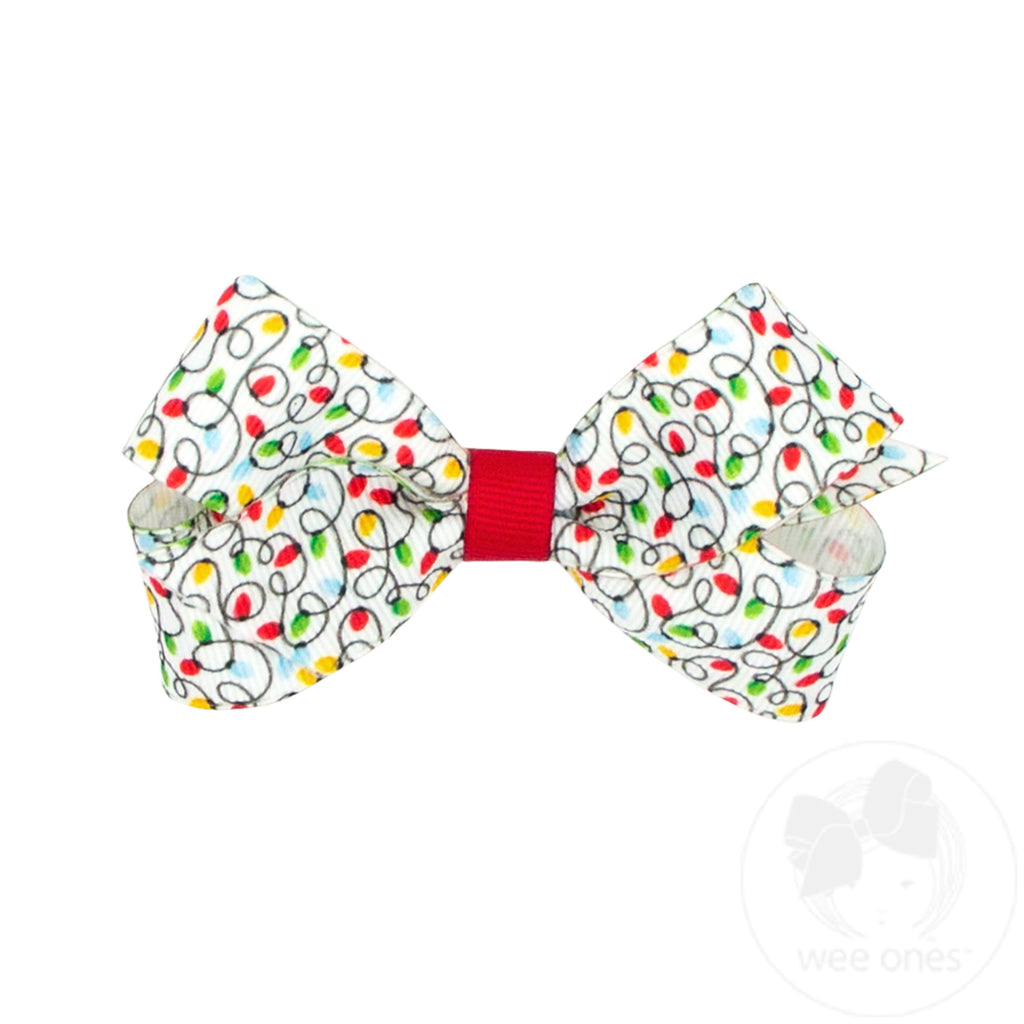 Mini Holiday-themed Christmas Lights Printed Grosgrain Hair Bow