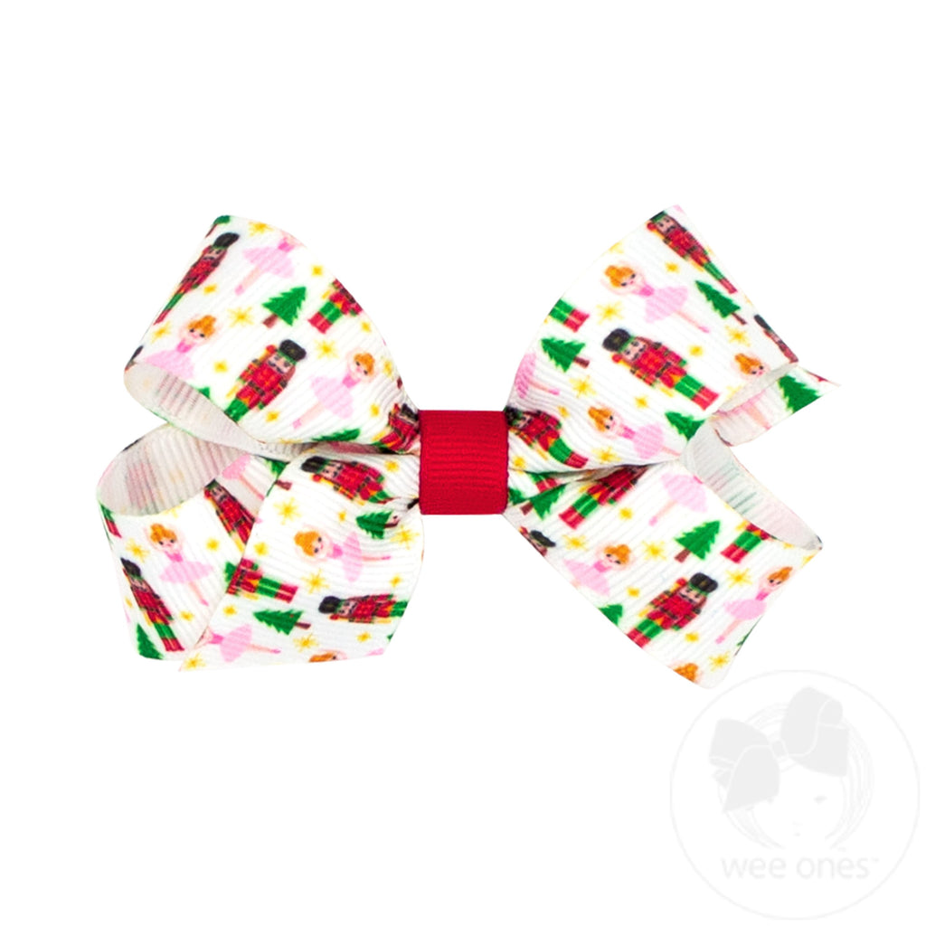 Mini Holiday-themed Christmas Nutcracker Grosgrain Hair Bow