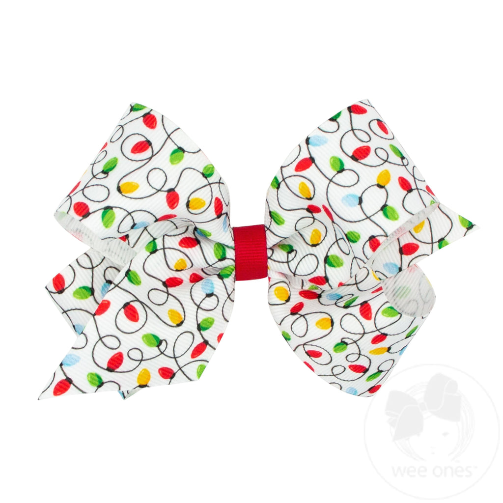 Medium Holiday-themed Christmas Lights Grosgrain Hair Bow